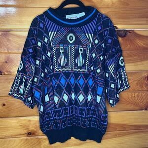 Vintage McGregor Short Sleeve Argyle Geometric Acrylic Sweater